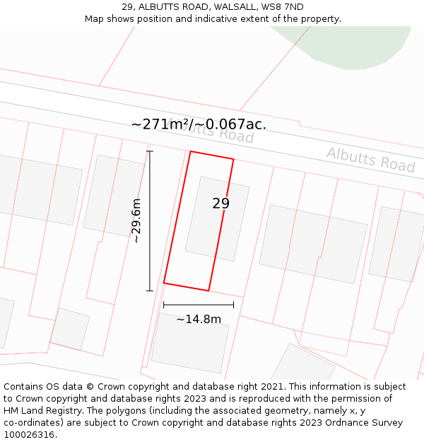 29, ALBUTTS ROAD, WALSALL, WS8 7ND: Plot and title map