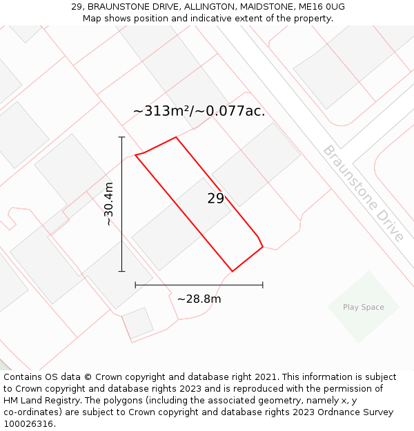 29, BRAUNSTONE DRIVE, ALLINGTON, MAIDSTONE, ME16 0UG: Plot and title map