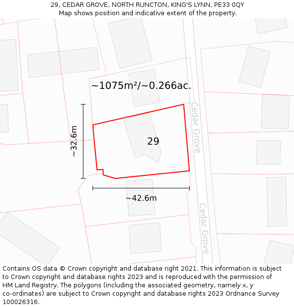 29, CEDAR GROVE, NORTH RUNCTON, KING'S LYNN, PE33 0QY: Plot and title map