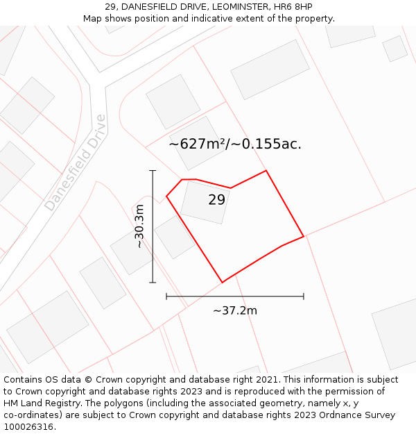 29, DANESFIELD DRIVE, LEOMINSTER, HR6 8HP: Plot and title map