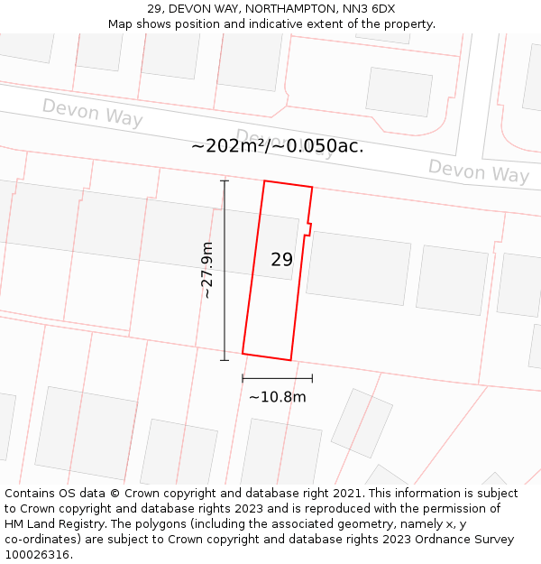 29, DEVON WAY, NORTHAMPTON, NN3 6DX: Plot and title map