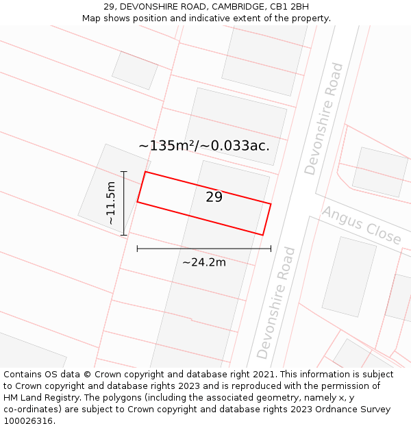 29, DEVONSHIRE ROAD, CAMBRIDGE, CB1 2BH: Plot and title map