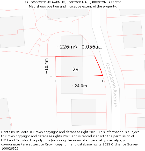 29, DOODSTONE AVENUE, LOSTOCK HALL, PRESTON, PR5 5TY: Plot and title map