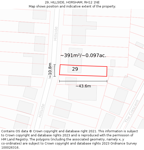 29, HILLSIDE, HORSHAM, RH12 1NE: Plot and title map