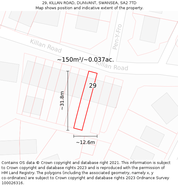 29, KILLAN ROAD, DUNVANT, SWANSEA, SA2 7TD: Plot and title map