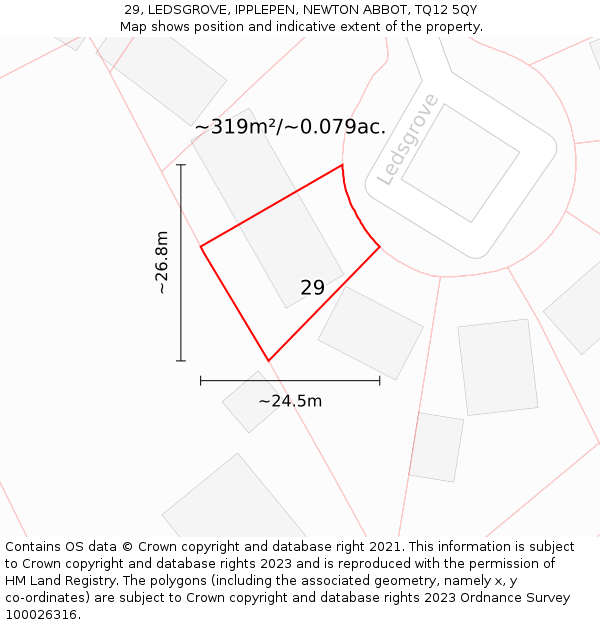 29, LEDSGROVE, IPPLEPEN, NEWTON ABBOT, TQ12 5QY: Plot and title map