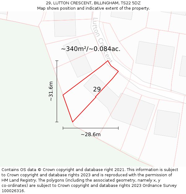 29, LUTTON CRESCENT, BILLINGHAM, TS22 5DZ: Plot and title map