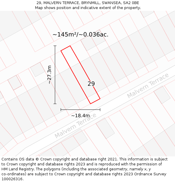 29, MALVERN TERRACE, BRYNMILL, SWANSEA, SA2 0BE: Plot and title map