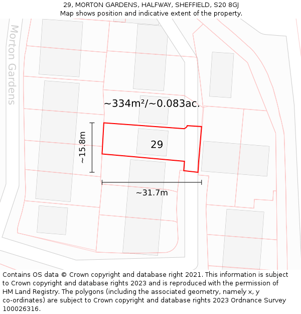 29, MORTON GARDENS, HALFWAY, SHEFFIELD, S20 8GJ: Plot and title map