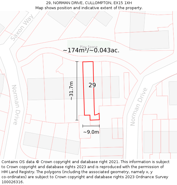 29, NORMAN DRIVE, CULLOMPTON, EX15 1XH: Plot and title map
