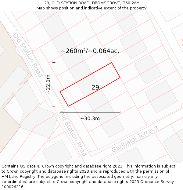29, OLD STATION ROAD, BROMSGROVE, B60 2AA: Plot and title map