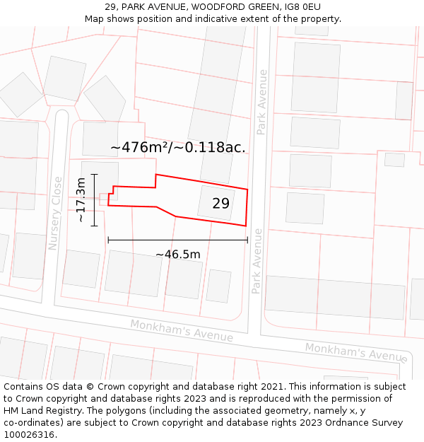 29, PARK AVENUE, WOODFORD GREEN, IG8 0EU: Plot and title map