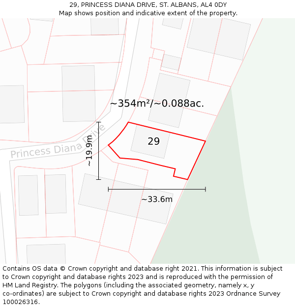 29, PRINCESS DIANA DRIVE, ST. ALBANS, AL4 0DY: Plot and title map