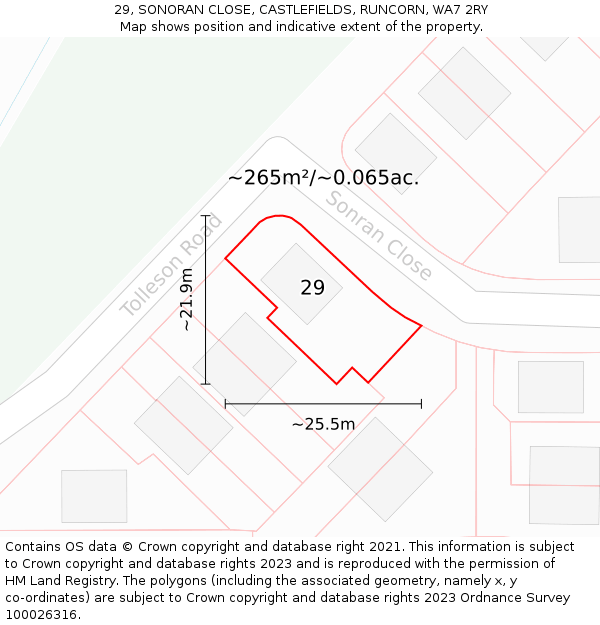 29, SONORAN CLOSE, CASTLEFIELDS, RUNCORN, WA7 2RY: Plot and title map