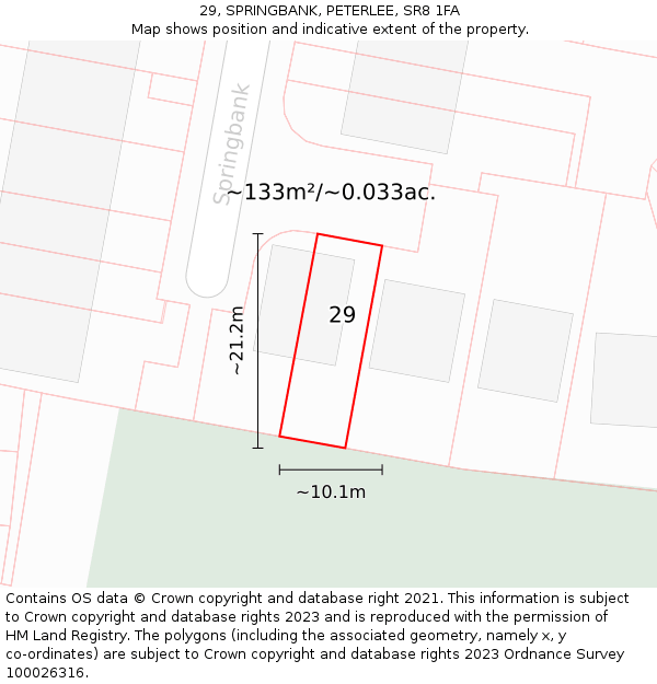 29, SPRINGBANK, PETERLEE, SR8 1FA: Plot and title map