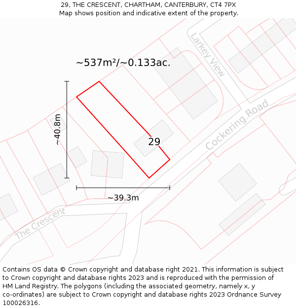 29, THE CRESCENT, CHARTHAM, CANTERBURY, CT4 7PX: Plot and title map