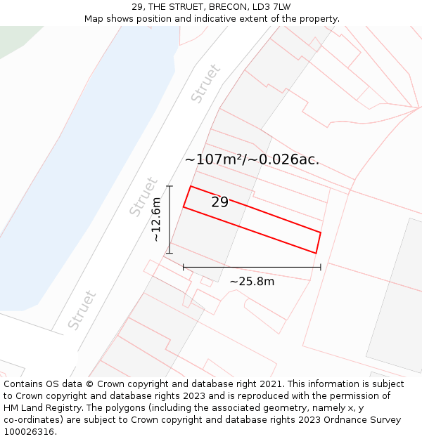 29, THE STRUET, BRECON, LD3 7LW: Plot and title map