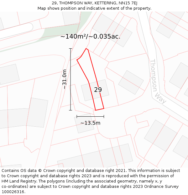 29, THOMPSON WAY, KETTERING, NN15 7EJ: Plot and title map