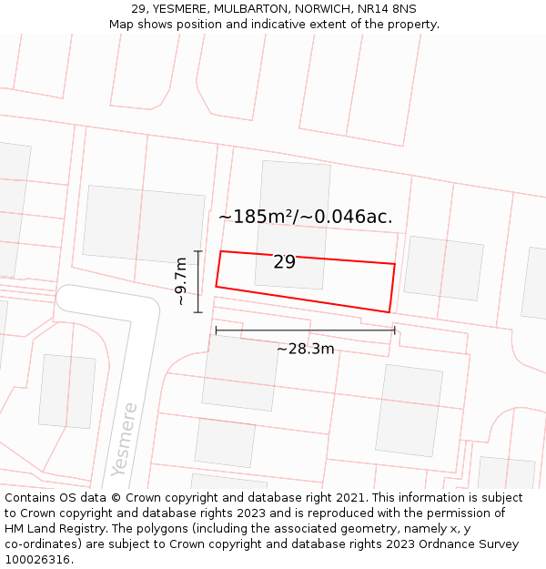 29, YESMERE, MULBARTON, NORWICH, NR14 8NS: Plot and title map