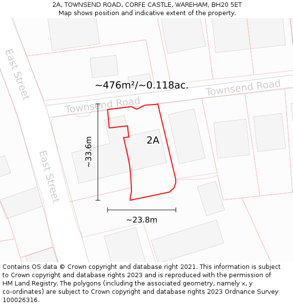 2A, TOWNSEND ROAD, CORFE CASTLE, WAREHAM, BH20 5ET: Plot and title map