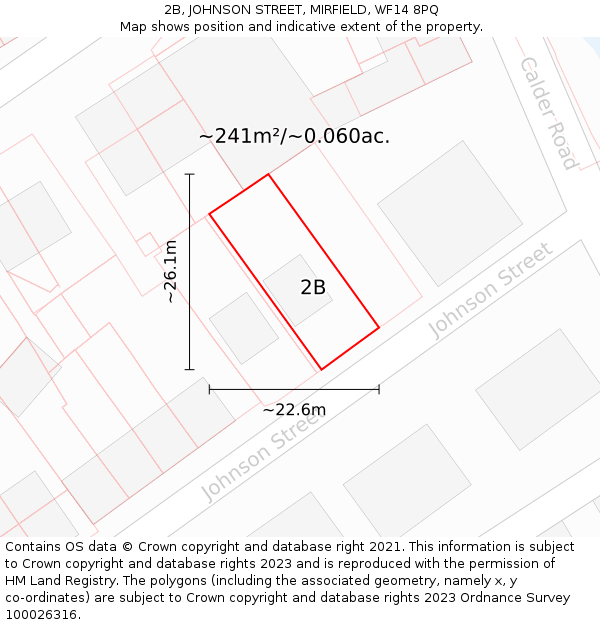 2B, JOHNSON STREET, MIRFIELD, WF14 8PQ: Plot and title map