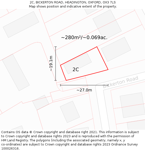 2C, BICKERTON ROAD, HEADINGTON, OXFORD, OX3 7LS: Plot and title map