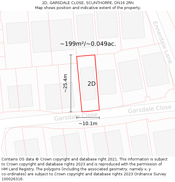 2D, GARSDALE CLOSE, SCUNTHORPE, DN16 2RN: Plot and title map