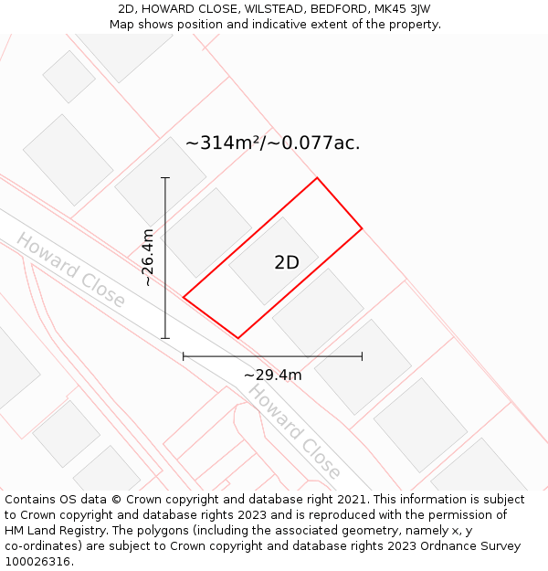 2D, HOWARD CLOSE, WILSTEAD, BEDFORD, MK45 3JW: Plot and title map