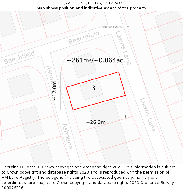 3, ASHDENE, LEEDS, LS12 5QR: Plot and title map
