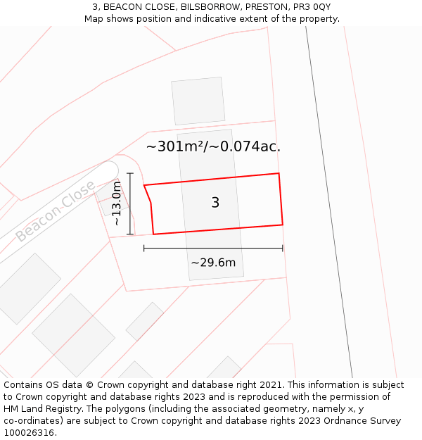 3, BEACON CLOSE, BILSBORROW, PRESTON, PR3 0QY: Plot and title map
