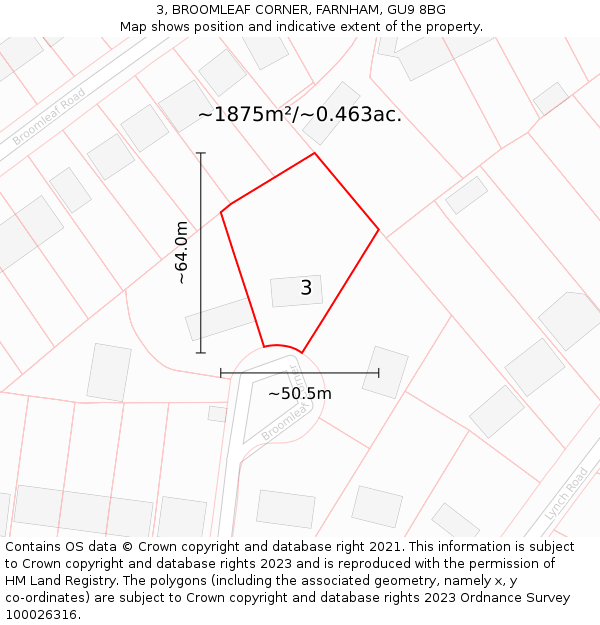 3, BROOMLEAF CORNER, FARNHAM, GU9 8BG: Plot and title map