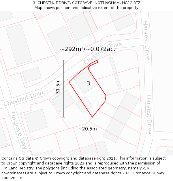 3, CHESTNUT DRIVE, COTGRAVE, NOTTINGHAM, NG12 3TZ: Plot and title map