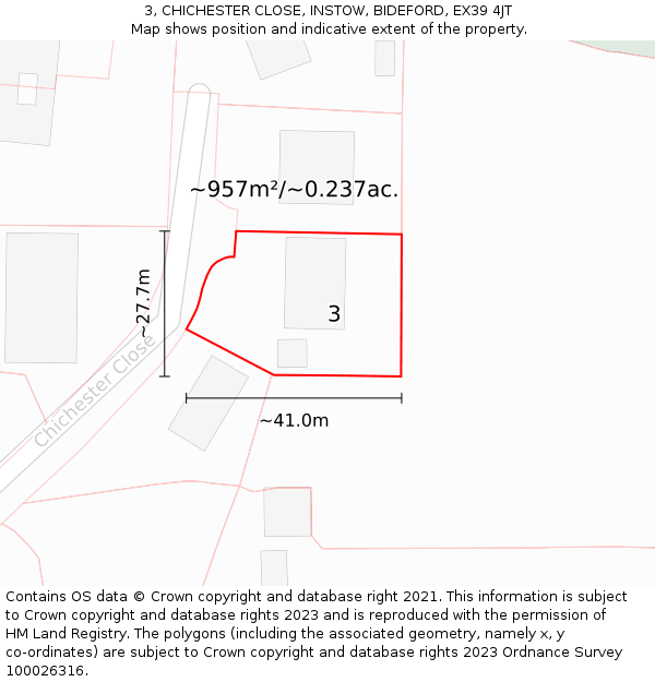 3, CHICHESTER CLOSE, INSTOW, BIDEFORD, EX39 4JT: Plot and title map