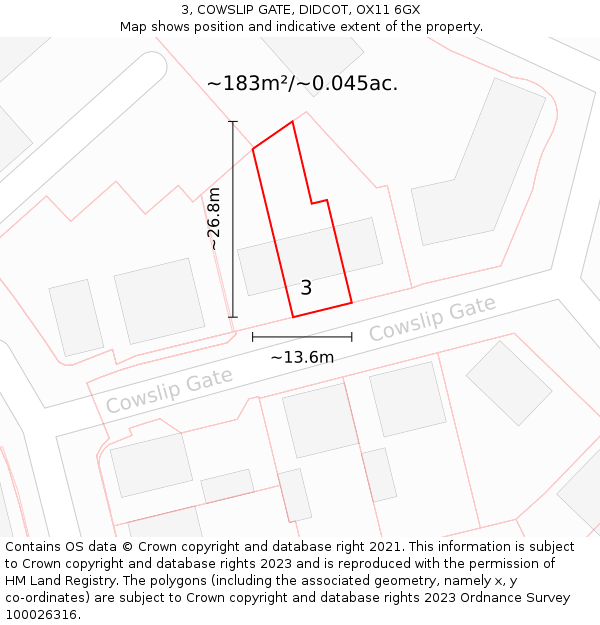3, COWSLIP GATE, DIDCOT, OX11 6GX: Plot and title map