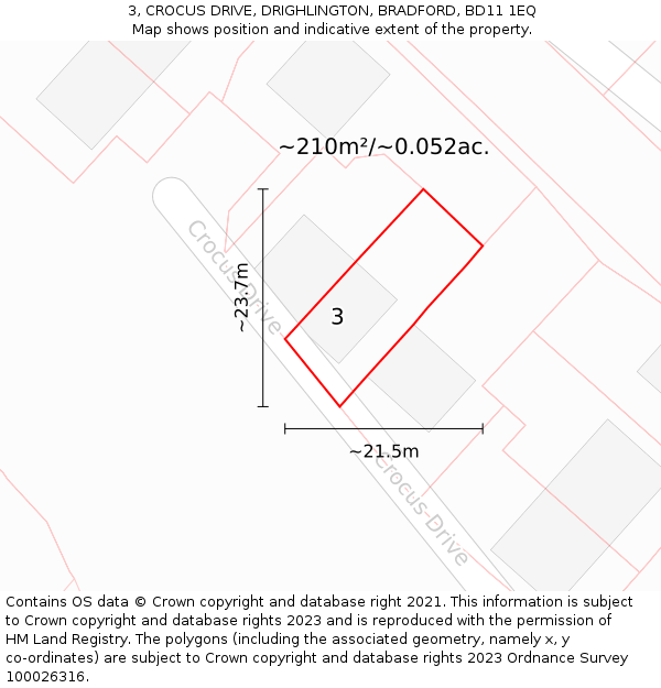 3, CROCUS DRIVE, DRIGHLINGTON, BRADFORD, BD11 1EQ: Plot and title map