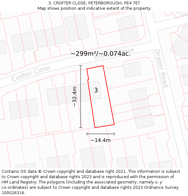 3, CROFTER CLOSE, PETERBOROUGH, PE4 7ET: Plot and title map