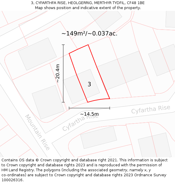 3, CYFARTHFA RISE, HEOLGERRIG, MERTHYR TYDFIL, CF48 1BE: Plot and title map