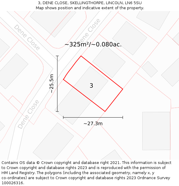 3, DENE CLOSE, SKELLINGTHORPE, LINCOLN, LN6 5SU: Plot and title map