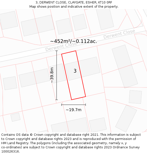 3, DERWENT CLOSE, CLAYGATE, ESHER, KT10 0RF: Plot and title map