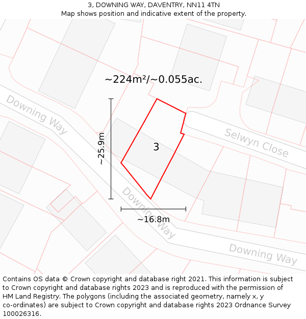 3, DOWNING WAY, DAVENTRY, NN11 4TN: Plot and title map