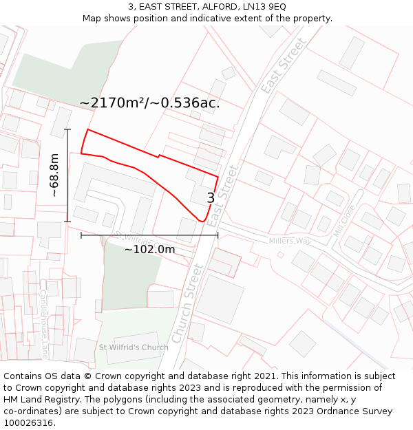 3, EAST STREET, ALFORD, LN13 9EQ: Plot and title map