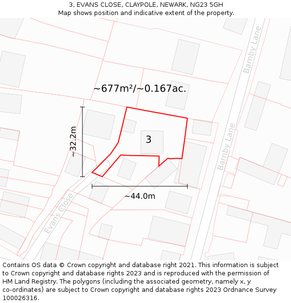 3, EVANS CLOSE, CLAYPOLE, NEWARK, NG23 5GH: Plot and title map