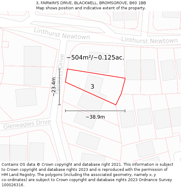3, FAIRWAYS DRIVE, BLACKWELL, BROMSGROVE, B60 1BB: Plot and title map