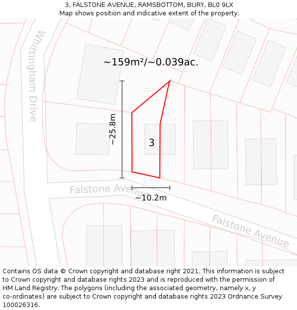 3, FALSTONE AVENUE, RAMSBOTTOM, BURY, BL0 9LX: Plot and title map