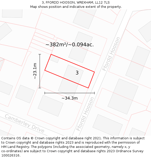 3, FFORDD HOOSON, WREXHAM, LL12 7LS: Plot and title map