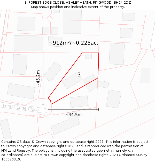 3, FOREST EDGE CLOSE, ASHLEY HEATH, RINGWOOD, BH24 2DZ: Plot and title map