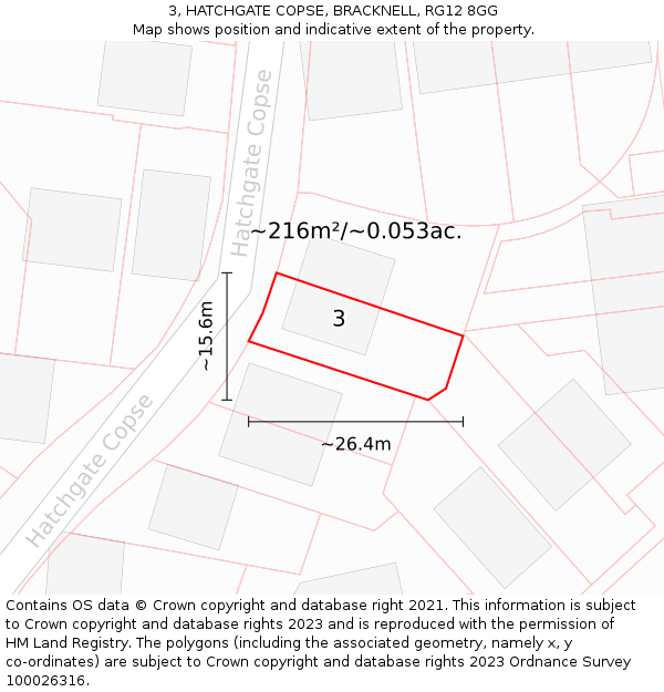 3, HATCHGATE COPSE, BRACKNELL, RG12 8GG: Plot and title map