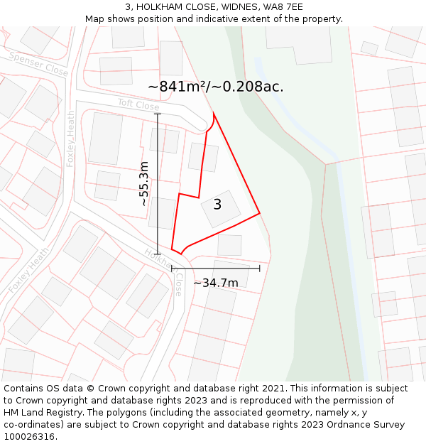 3, HOLKHAM CLOSE, WIDNES, WA8 7EE: Plot and title map