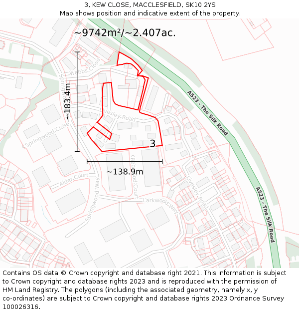 3, KEW CLOSE, MACCLESFIELD, SK10 2YS: Plot and title map
