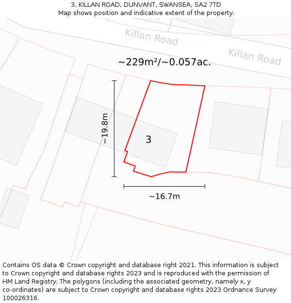 3, KILLAN ROAD, DUNVANT, SWANSEA, SA2 7TD: Plot and title map
